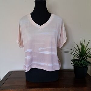 Danskin Short Sleeved Tee Pink Striped Tie Dye Top Women's Large Activewear